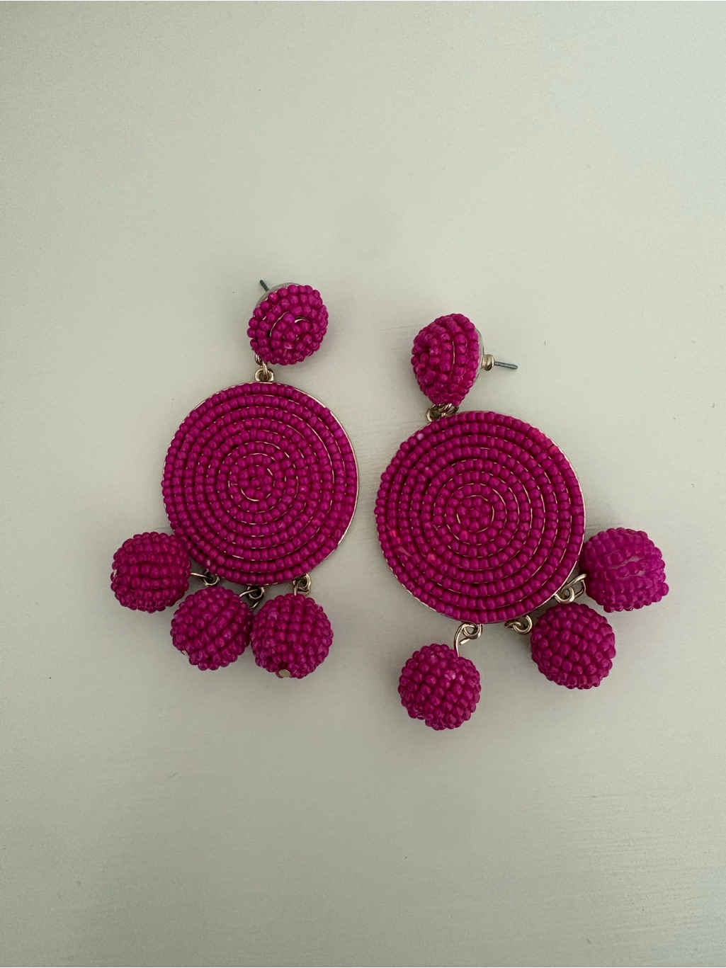 Hand-Beaded Magenta Drop Earrings